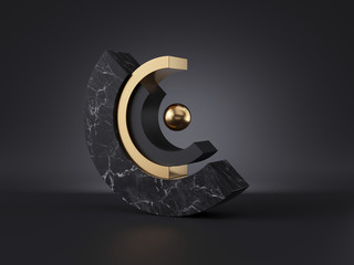 3d abstract black gold minimal modern geometric background, isolated objects. Cut cylinder blocks, black marble stone texture, golden ball, simple clean style, classy decor, premium concept design