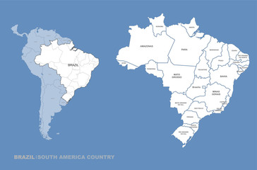Wall Mural - latin america country map. south america country map. brazil map.
