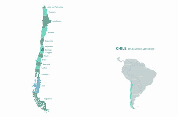 Wall Mural - graphic vector of chile map. latin america countries map. south america. santiago map.