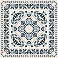 Square frame set template. Bandana with vintage ornament