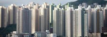 Tall Building Of Skyline , Hong Kong Old Area, Crowded Housing