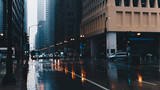 Fototapeta Londyn - rainy street in a big city with traffic