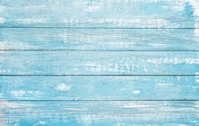 Vintage Beach Wood Background - Old Weathered Wooden Plank Painted In Turquoise Or Blue Sea Color.