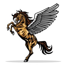 Angry Pegasus Flying Horse. Majestic Pegasus Cartoon Vector Logo Mascot Design Illustration