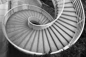 Poster - Closeup of spiral stairway. Building abstract background