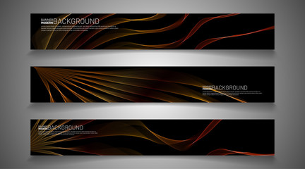 rectangular vector banner design with stripe line wave shape on black background.