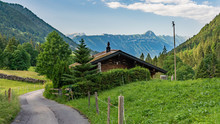 Switzerland, Panoramic View On Green Alps Around Saxeten Valley