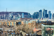 Montreal Downtown Skyline In Winter With Mt Royal Mount. Quebec Canada City Travel.