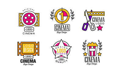 Sticker - Cinema Logo Design Templates Collection, Bright Original Vintage Cinematography Badges Vector Illustration