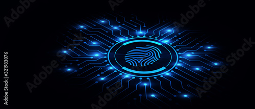 Fotografía Fingerprint scan provides security access with biometrics identification