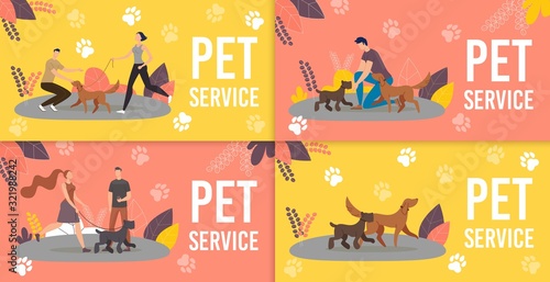 Fotografía Dog Sitters, Professional Dog Training Service Trendy Flat Vector Ad Banners, Promo Posters Set