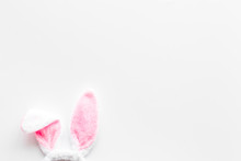 Easter Bunny's Ears On White Background Top-down Copy Space