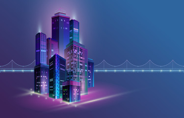 Wall Mural - Fragment of a night panorama of a modern city. Vector.