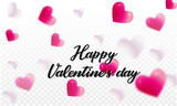 Fototapeta Tulipany - Beautiful Confetti Hearts Falling on transparent Background. Invitation Template Background Design, Greeting Card, Poster. Valentine Day. Vector illustration