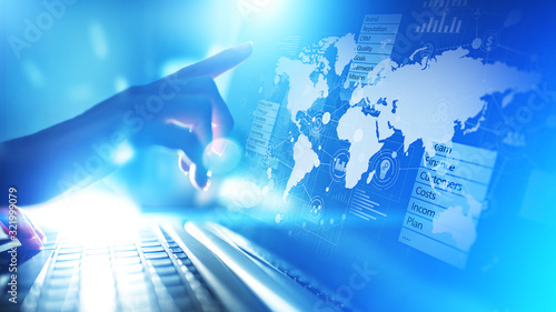 Fotografía Business and marketing strategy dashboard, Data analysis control panel on virtual screen
