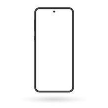 Smartphone Mockup. Mobile Phone Screen Blank. Black Cellphone Isolated On White Background. Vector Illustration.