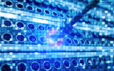 digital matrix binary code mainframe server room computing communication concept.