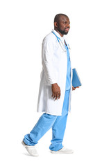 African-American doctor on white background