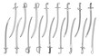 Set of simple monochrome images of saber swords drawn by lines.