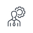 Skills and abilities line icon. Businessman with gear vector outline sign.