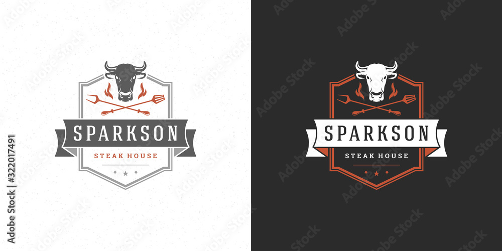 Barbecue logo vector illustration grill steak house or bbq restaurant ...
