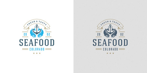 Wall Mural - Seafood logo or sign vector illustration fish market and restaurant emblem template design salmon fish silhouette