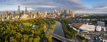 Aerial Panoramic View Of The Rod Laver Arena And The City Of Melbourne Australia