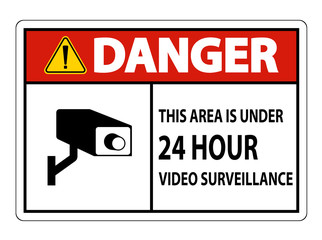 Danger this Area Is Under 24 hour Video Surveillance Symbol Sign Isolated on White Background,Vector Illustration