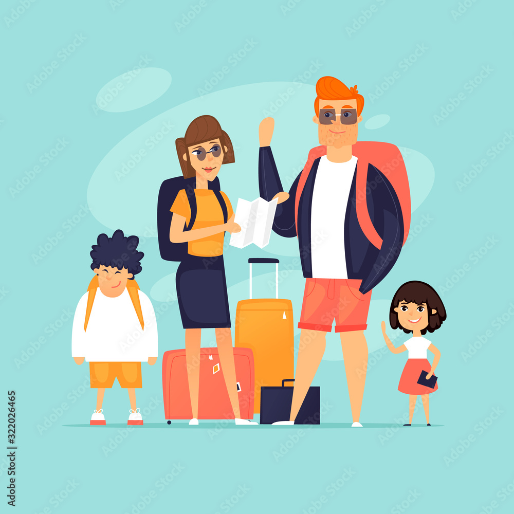 Traveling with children. Family vacation - obrazy, fototapety, plakaty 