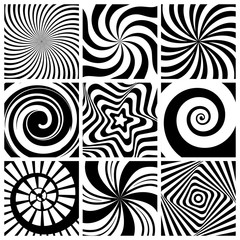 Wall Mural - Hypnotic background. Circular swirl wallpaper spiral twist round shapes geometric abstract lines vector collection. Spiral and circular, hypnotic circle twist, illusion geometric abstract illustration