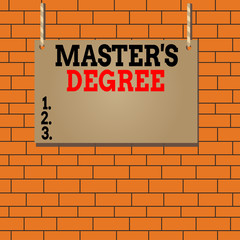 Wall Mural - Text sign showing Master S Degree. Business photo text degree that is given to a student by a college or university Wooden board wood rectangle shape empty frame fixed colorful striped string