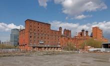 Abandoned Old Brewery. Red Brick Building