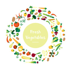 Wall Mural - Fresh tasty fruits and vegetables circle. Idea of fresh and organic food.