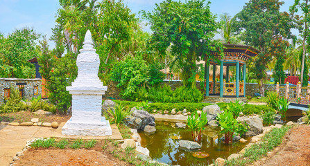 Poster - Panorama of Bhutan garden with pond, Rajapruek park, Chiang Mai, Thailand