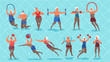 © inspiring.team - Set of old people doing exercise in swimming pool.