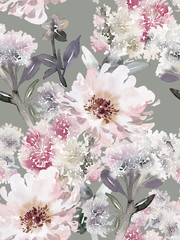 Seamless summer pattern with watercolor flowers handmade.