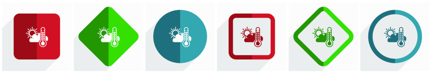 Poster - Weather forecast icon set, flat design vector illustration in 6 options for webdesign and mobile applications in eps 10