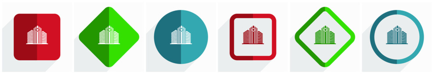 Aufkleber - Hospital building icon set, flat design vector illustration in 6 options for webdesign and mobile applications in eps 10