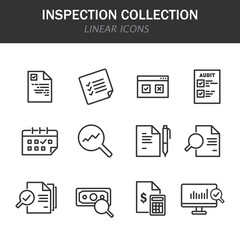 Fototapete - Inspection collection linear icons in black on a white background