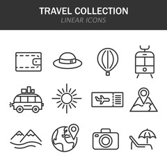 Poster - Travel collection linear icons in black on a white background