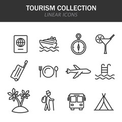 Poster - Tourism collection linear icons in black on a white background