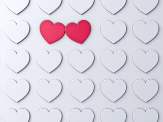 Aufkleber - Love heart couple standing out from the crowd on white wall background with shadows Creative ideas and concepts for valentine's day 3D rendering