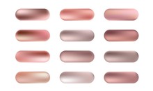 Big Set Of Rose Gold Foil Texture Buttons. Vector Pink Golden Elegant, Shiny And Metallic Gradient Collection