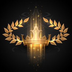 Wall Mural - gold crown with wreath and light