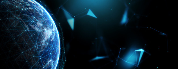 Wall Mural - global network for the exchange of data on the planet earth. blue black ground. elements of this ima