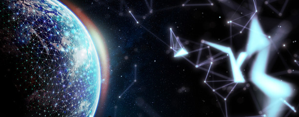 Wall Mural - global network for the exchange of data on the planet earth. blue black ground. elements of this ima