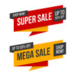 Super Sale and Mega Sale promotional badges set. Shopping labels for business, promotion and advertising. Vector illustration.