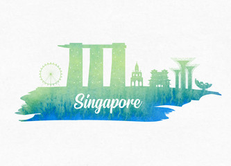 Singapore Landmark Global Travel And Journey watercolor background. Vector Design Template.used for your advertisement, book, banner, template, travel business or presentation.