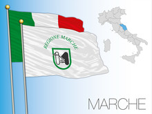 Marche Official Regional Flag And Map, Italy, Vector Illustration