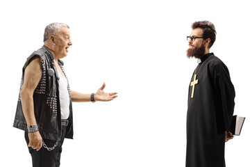 Poster - Mature punk talking to a priest